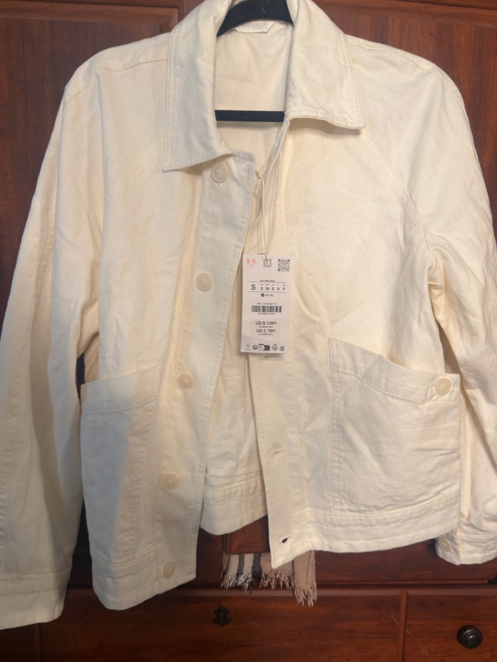 Zara Women's Cream Button-Front over sized Jacket NWT